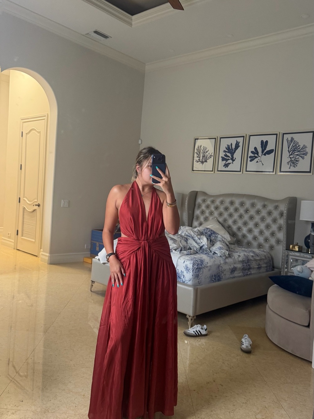 Zimmermann Red Halter Twist-Waist Maxi Dress